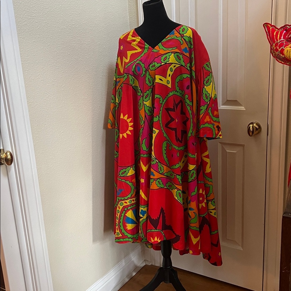 Rhode Resort Dress Mid Century Modern Print One Size Red